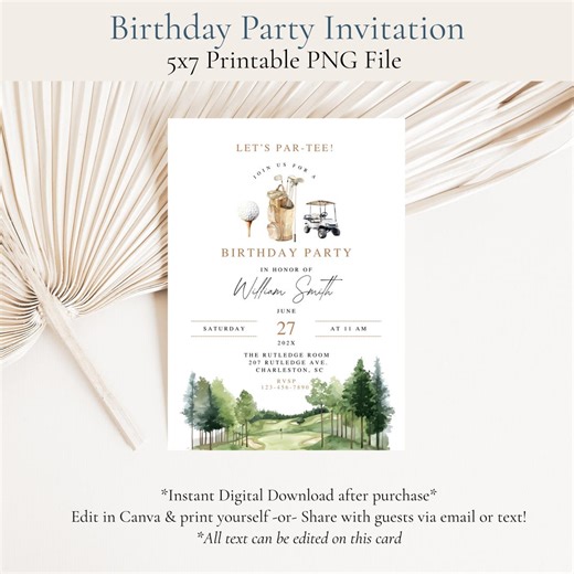 Watercolor Golf Birthday Invitation, Golfing Birthday Invite, Man Birthday Party, Sports Birthday Party, Let's Par-tee Theme, Mobile Invite - Etsy
