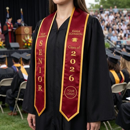 Custom Embroidered Graduation Stole, Class of 2026 Sash, Personalized Senior Grad Stole - Etsy