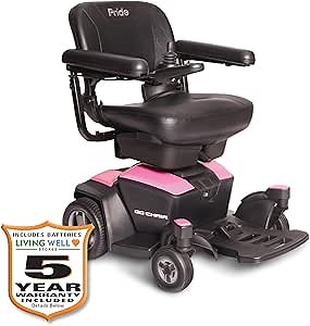 Pride Go-Chair Portable Electric Wheelchair, with 5-Year Extended Warr (Pink, 18" x 17" Seat)