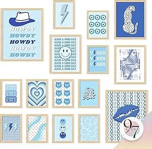 97 Decor LARGE 11x14 Blue Preppy Room Decor Aesthetic - Cute Blue Wall Decor Preppy Pictures, Trendy Preppy Wall Art Prints, Light Blue Preppy Posters For Teen Girls Dorm Bedroom Decorations (Unframed)
