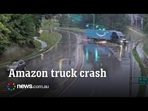 Amazon truck driver loses control and crashes into tree