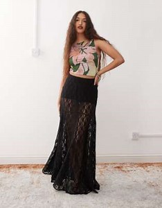 Amy Lynn sheer lace godette skirt in black | ASOS
