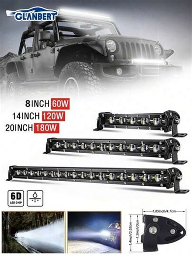 20"/14"/8" Conquer The Dark With 6D 12V 24V Slim LED Light Bar! 180W Powerful Offroad Work Light For Trucks, ATVs, Cars - Perfect For 4x4 Adventures | SHEIN