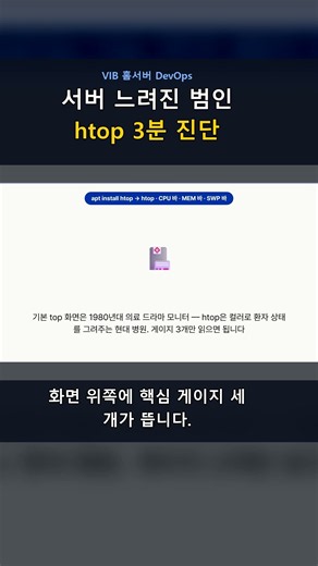서버 느려진 범인 3분 안에 잡기 — htop으로 CPU·메모리 진단 #Shorts