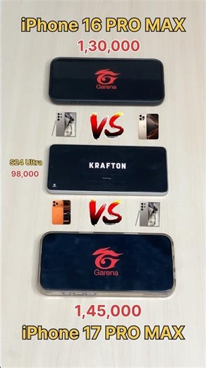 SAMSUNG S24 Ultra vs iPhone 16 PRO MAX vs iPhone 17 PRO MAX😈 98K vs 130K vs 145K #shorts #freefire
