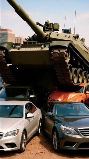 Cars being crushed by tanks