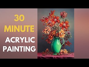 How to PAINT Fall Flowers in a Vase | 30 Minute Acrylic Painting