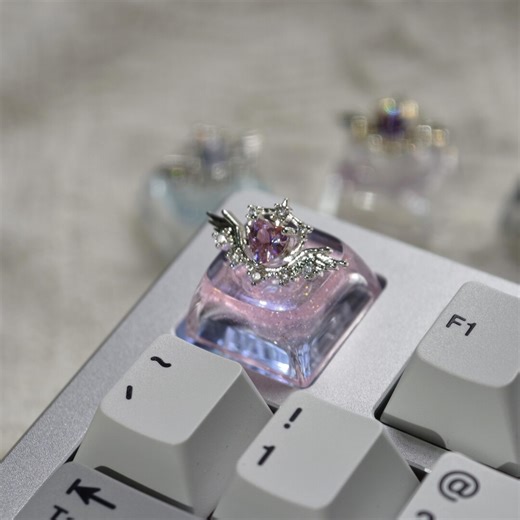 Winged Heart Artisan Keycap Rhinestone Shine Through Cross Stem Gamer Girl Desk Gift - Etsy