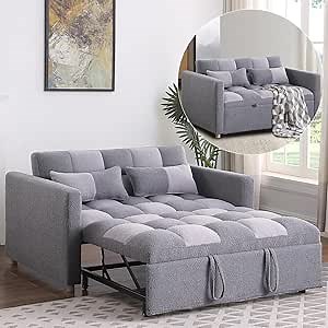 Convertible Sofa Bed - Loveseat Sleeper Chair,Teddy Pull-Out Bed with Adjustable Backrest,Multi-Functional Lounge Chair for Living Room,Small Space(Dark & Light Grey)