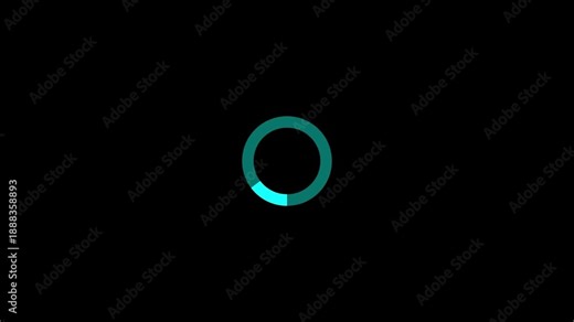 Teal circular loading animation with a subtle segment filling up on a black screen.