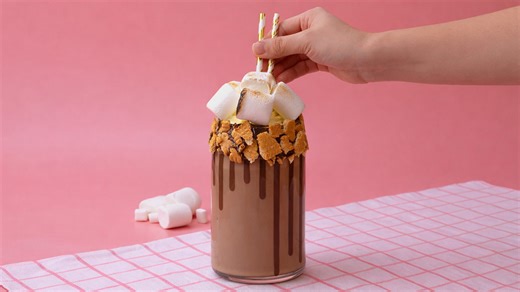 Simple chocolate drip cake idea with marshmallow topping