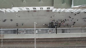 railway station station view from above. people waiting to board the train at the railway station