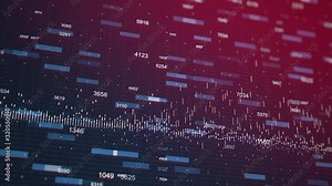 Stock market tickers with graphs. Business animation of world statistics with floating global data. Financial update statistics. Motion background with dynamic trading counters. Blue and red backdrop