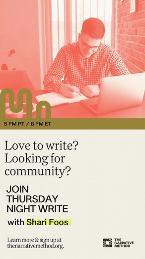 Get social and unleash your creativity with stress-free, judgement-free, short-form writing based on pictures and prompts. "Thursday Night Write" is open to 18+. Sign up, show up and join a growing community. Online each week - all from the comfort of home. | The Narrative Method | Facebook