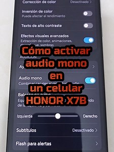 Aquí te enseño a activar audio mono en un celular Honor X7b, paso a paso. El audio mono sirve para combinar los canales izquierdo y derecho en una sola pista, lo que garantiza que escuches todo el contenido por igual en ambos auriculares o altavoces. Es útil si usas solo un auricular, tienes problemas de audición en un oído o quieres evitar perder detalles de sonido. ¿Qué es el audio mono? Estéreo: divide el sonido en dos canales (izquierdo y derecho), creando una sensación espacial. Mono: mezcl