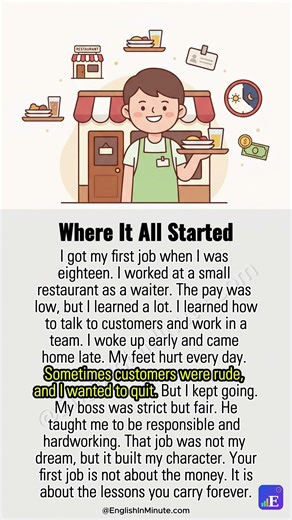 💼 My First Job | 1-Minute English Reading for Beginners #learnenglish #englishforbeginners