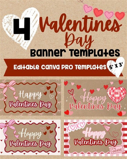 Valentine’s Day Banner Template | Hand Painted Valentine Banner | Printable Valentine Decor | Editable Digital Download Party Banner - Etsy