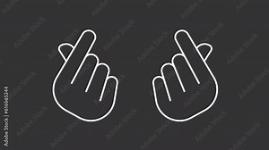 Animated snapping fingers white icon. Music rhythm line animation. Hands gesture. Click fingers. Loop HD video with chroma key, alpha channel, transparent background. Outline motion graphic animation