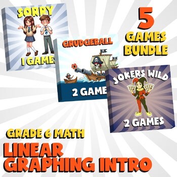5 No Prep Math Games Bundle C - Linear Graphing Intro - Grade 6 Review Activity