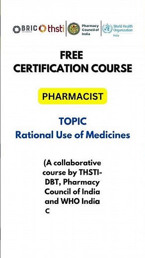 FREE CERTIFICATION COURSE | PHARMACIST | PCI WHO THSTI | SHORTS | #shorts #ytshorts