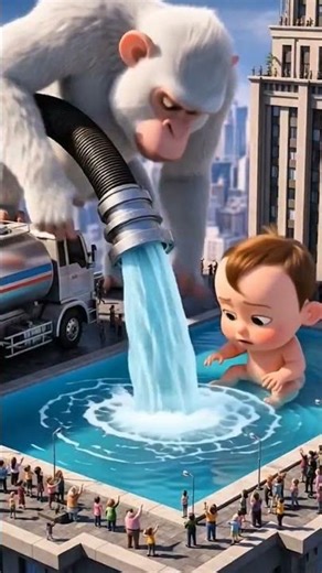 Baby crying filled the pool again with tears 😭 #ai #monkey #sehar