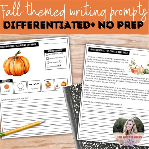 Fall Writing Prompts for Primary Grades | Differentiated | Informational - Etsy