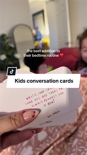 The best way to end the day! A few questions to connect with them and have some quality time before bed. This has been our favorite addition to our bedtime routine with our kids ❤️ #kidsgames #familygames #parentingtips #bedtimeroutine #familytime
