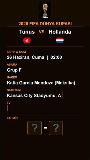 26 Haziran 2026 | Tunus vs Hollanda | 2026 FIFA Dünya Kupası F Grubu #shorts
