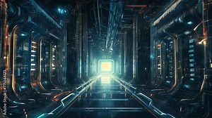 Computer futuristic boards with microchips energy chips and transistors on high tech computer abstract background. Data center, big data