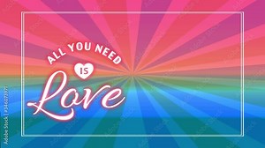all you need is love written with romantic typography over 60s styled background with soft colored light rays directed towars the center Stock Video