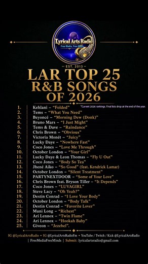 LAR ENTERTAINMENT NEWS - Top 25 R&B Songs of 2026 (Current)