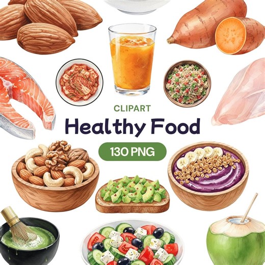 Healthy Food Clipart, Watercolor Nutrition PNG, Clean Eating Bundle, Diet Meal Prep, Fruit and Vegetable Art, Superfood Salad - Etsy