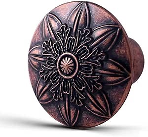 4 Pack Antique Copper Kitchen Cabinet Hardware Knobs Round,1-2/5" Retro Copper Furniture Knobs for Cabinets and Drawers for Dresser Drawers Vintage Cabinet Drawer Dresser Door Knobs Copper