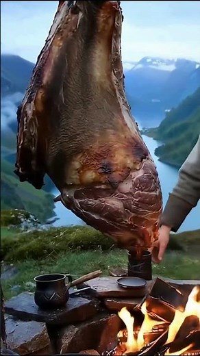 Viking Style Campfire Cooking Epic Mountain Feast by the Fjord