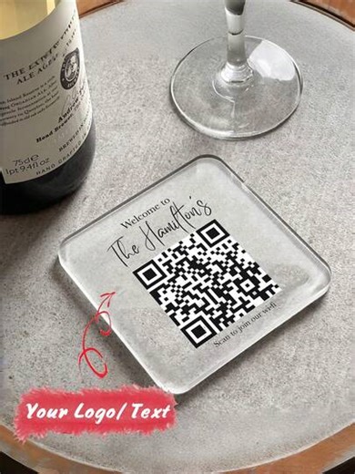 Personalized WiFi QR Code Acrylic Coaster | Acrylic Coaster Printed With Your Exclusive QR Code And Logo, Suitable For Wedding Logo, Wedding Photos, Scannable Office WiFi, Company, Events, Home, Vacation, Souvenirs, Promotional Coasters, Clients | Suitable For Coffee, Wine, Tea | Company, Menu, Reservation, Payment Point QR Code | SHEIN
