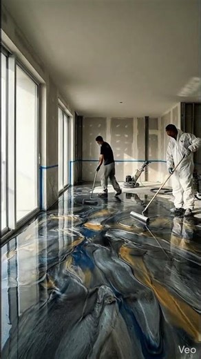 INSANE Living Room Makeover with Metallic Epoxy Flooring 🔥