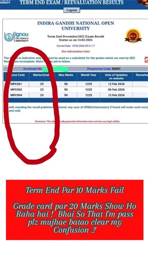 IGNOU-KU-CLUSTER -BOSE-UPDATES BY DAR BASIM (MBA) on Instagram: "📌 Understanding IGNOU Marking System (Term-End & Grade Card Explained) Many students get confused when they compare their Term-End Exam marks with the Grade Card marks. Let’s understand how it works clearly: 🎓 For Master’s Programs: Term-End papers are usually out of 50 marks. Passing marks in Term-End = 20 out of 50. However, the Grade Card always shows marks out of 100. 📍 Example: If you score 30 out of 50 in Psychology → Grad