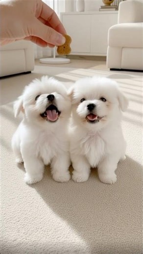 Two fluffy bichon puppies melt the world with their cute