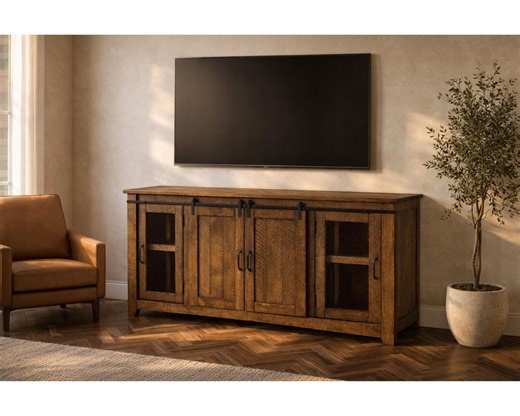 Solid Pine Wood TV Stand Storage – Rustic Modern Entertainment Center, Cable Management, Anti-tip Kit - Etsy