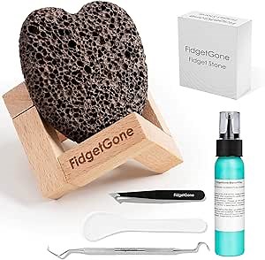 Pick Stone for Anxiety Relief, Pick Peel Calming Stone, Reduce Stress Fidget Picky Stone kit with Display Stand for Dermatillomania, ADHD, OCD