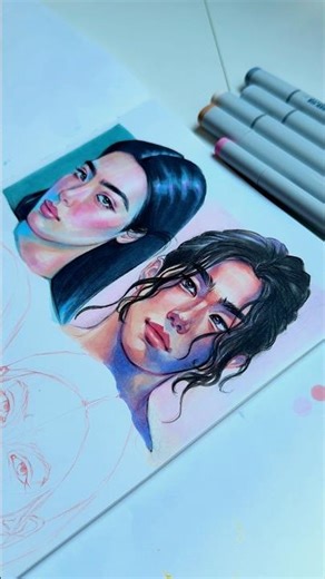 Portrait study using copic markers 🩵 #art #drawingprocess #portraitart #artvideo #drawing #copic