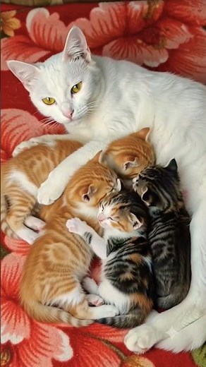 😻 Heartwarming Moment! Mother Cat Caring for Her Adorable Newborn Kittens 🐾💖 #shorts