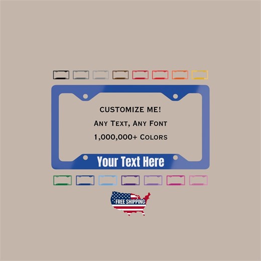 Blue License Plate Frame Personalizable Custom Text Multi-color Car Accessories - Etsy