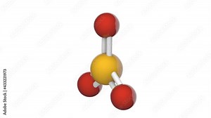 Selenium trioxide is the inorganic compound with the formula SeO3 or O3Se. It is white, hygroscopic solid. 3D render. Seamless loop. Chemical structure model: Ball and Stick. White background