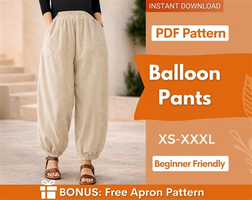 Balloon Pants Sewing Pattern, Barrel Leg Pants Pattern, Wide Leg Pants Sewig Pattern, Women Sewing Pattern Pants, Baggy Pants Pattern - Etsy