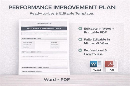 Performance Improvement Plan Form | PIP Template Word & PDF - Etsy