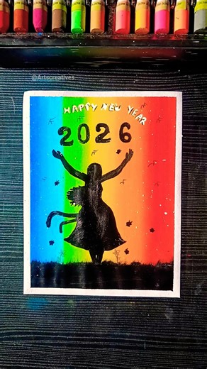 🎉Happy New Year 2026 Drawing | Easy &Beautiful Oil Pastel Art