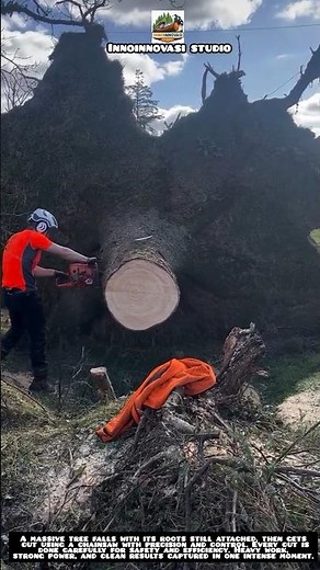 Cutting a Fallen Tree Trunk with Its Roots 🌳🪚