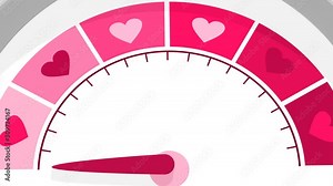 Color scale with arrow from pink to dark pink. The measuring device. Sign tachometer, speedometer, indicators. Colorful infographic gauge element. Love meter