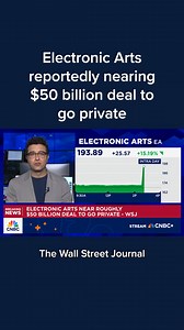 Shares of Electronic Arts jumped on Friday following a report in the Wall Street Journal that the video game company is nearing a roughly $50 billion deal to go private. Investors including Saudi Arabia’s Public Investment Fund and Silver Lake could announce the deal as soon as next week, the report said. Read more here: cnb.cx/3KlC6io | CNBC